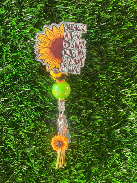 Badge Reel Sunflower Nurse